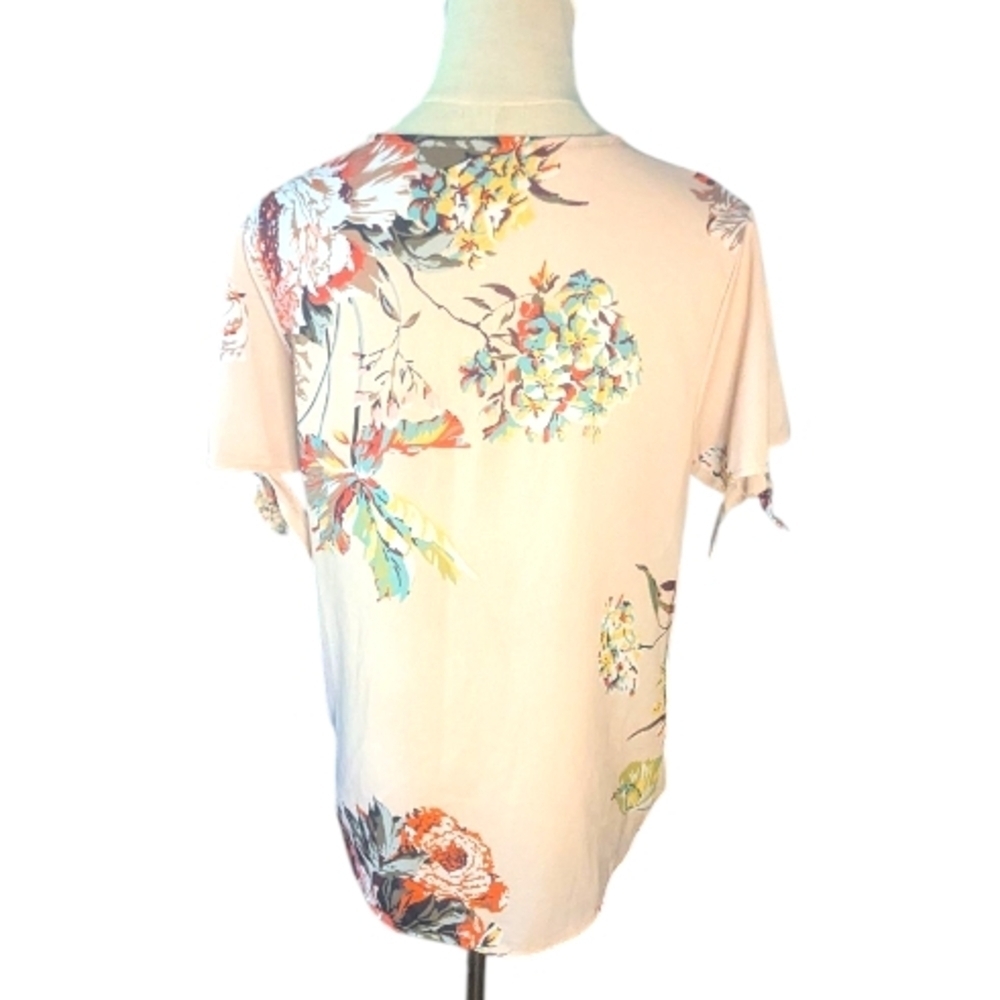 Floral Peach Wrap Top TIe Sleeves Small - Picture 3 of 4